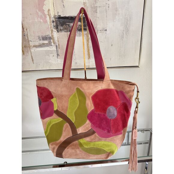 RARE Vintage Coach Suede Floral Tote - Picture 1 of 5